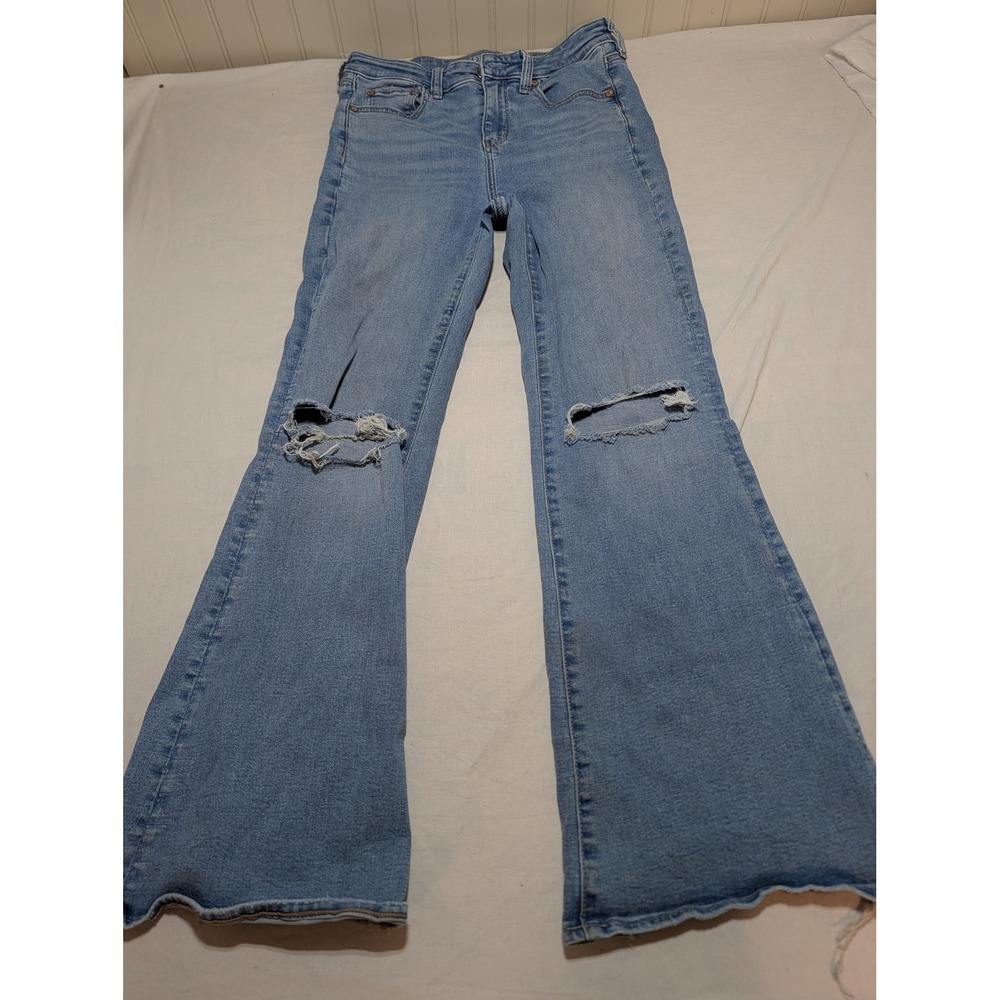 American Eagle Next Level Stretch Distressed Flare Jeans Light Wash 4 Short